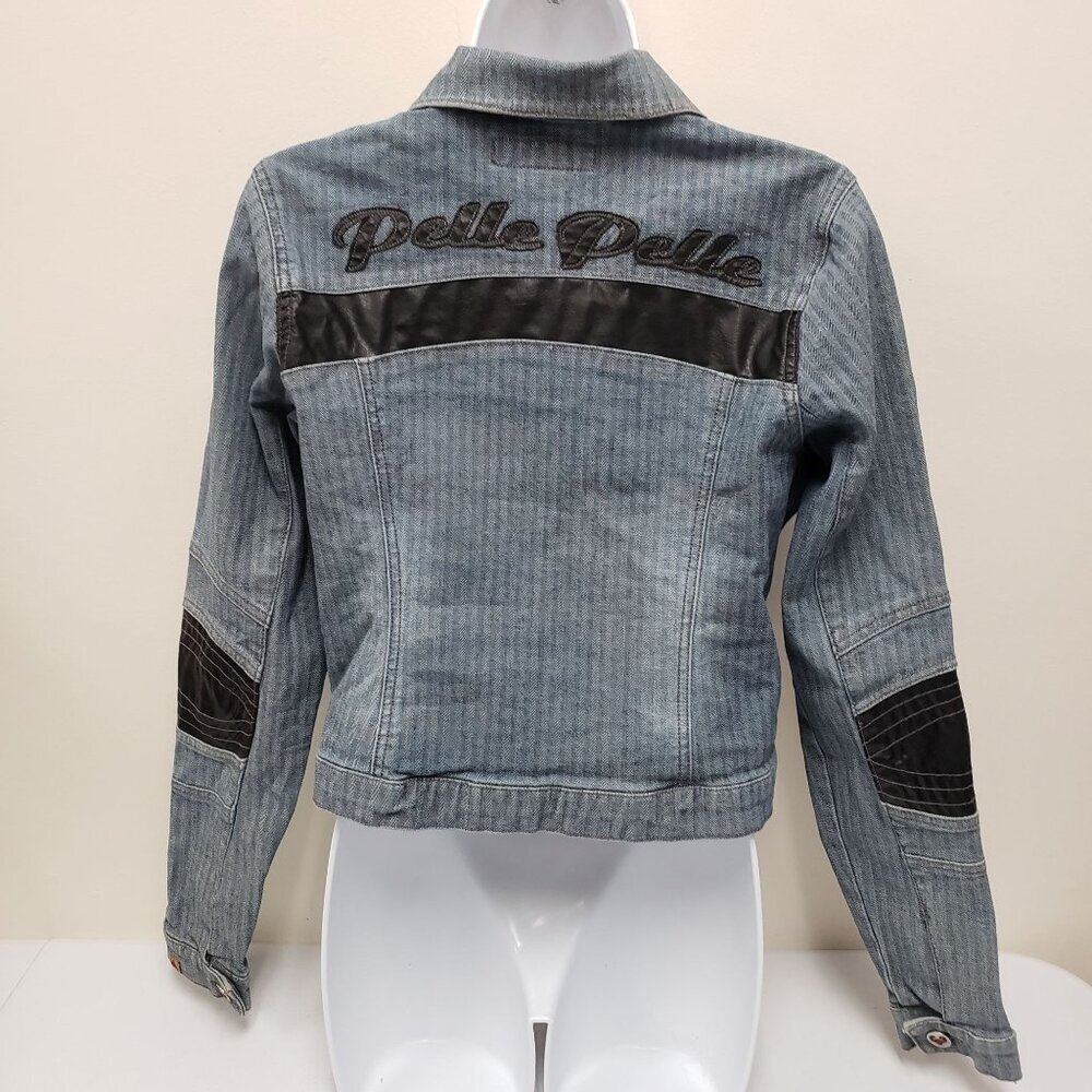 Pelle Pelle Womens Zip Denim Moto  Jacket Size Medium - Picture 2 of 11